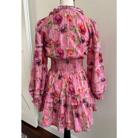 LoveShackFancy Clarkie Long Sleeve Pink Floral Print Mini Dress size Medium - Picture 7 of 16
